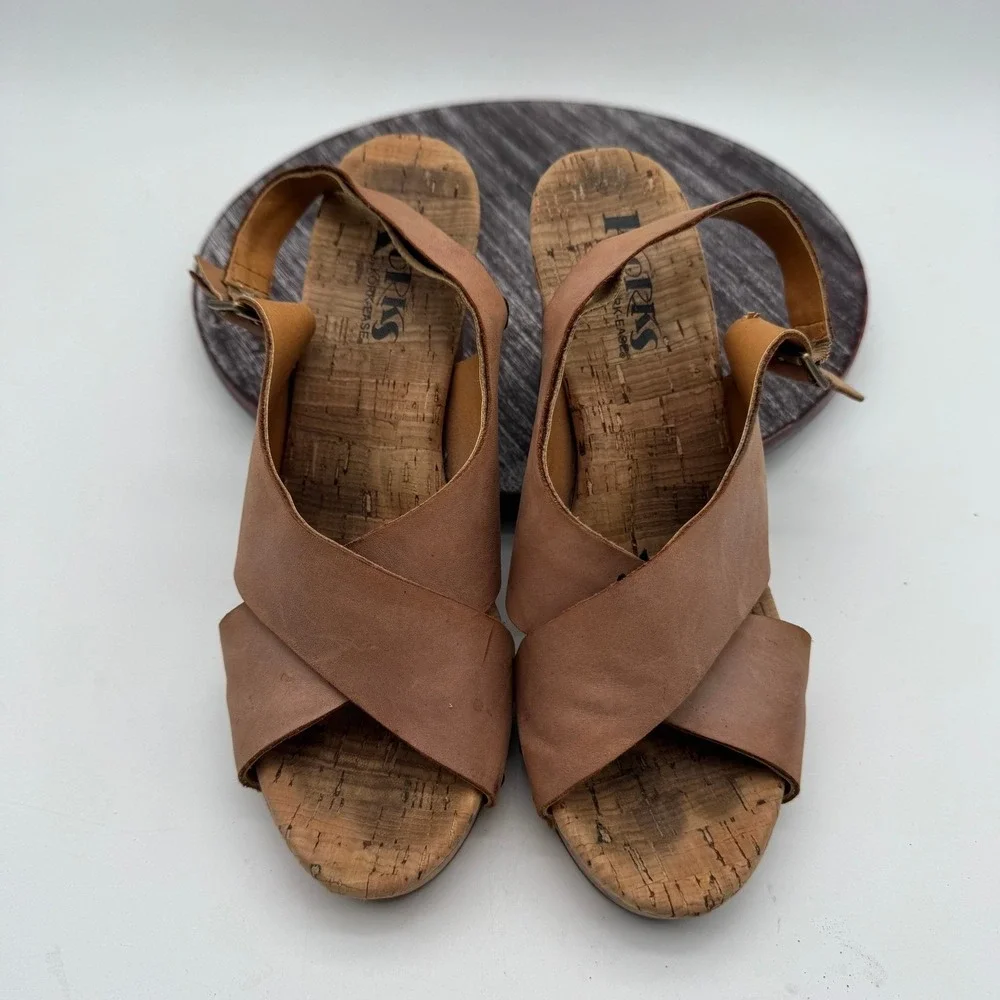 Korks by Kork Ease Sandals Women 9.5 Leather Wedge Slingback Comfort Shoes‎ Tan